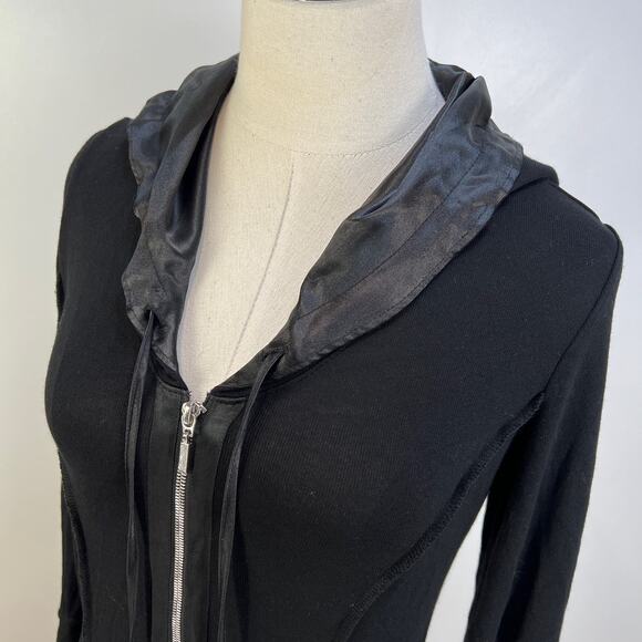 Vintage Joseph Ribkoff Satin Trim Hoodie Jacket Black - Picture 4 of 9